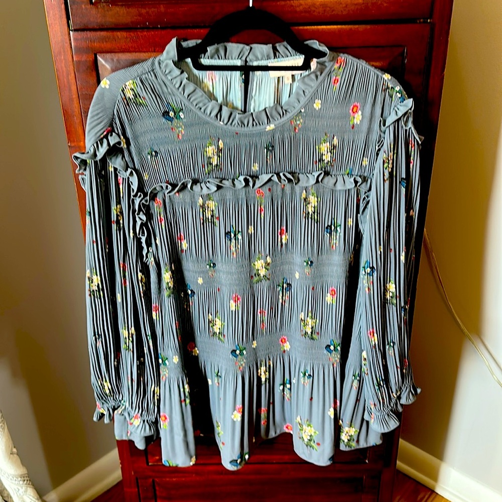 TED BAKER Airlie floral print frill ruffle high neck pleat blouse top
